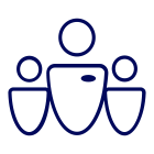 Blue outline icon of three stylized people, suggesting a team or group.
