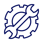A blue outline of a gear and a wrench crossing it, symbolizing tools or settings.